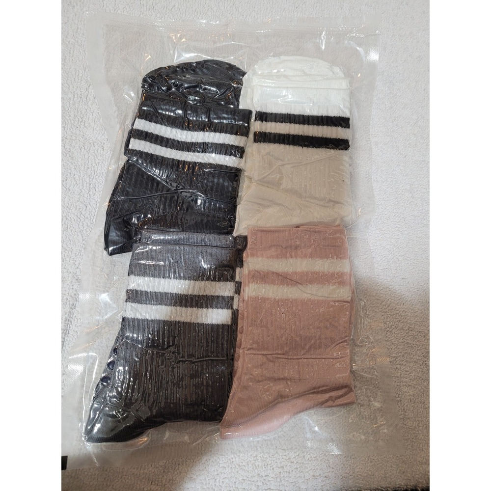 Unbranded Grip Socks Women OS Multi New 4PK Non-Slip Yoga Pilates Striped Crew